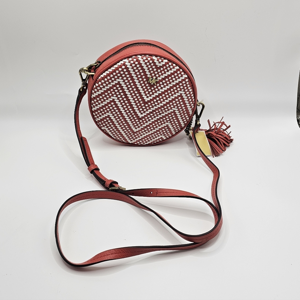 Michael Kors Delancey Canteen Crossbody Red Woven Leather Tassel Bag NEW